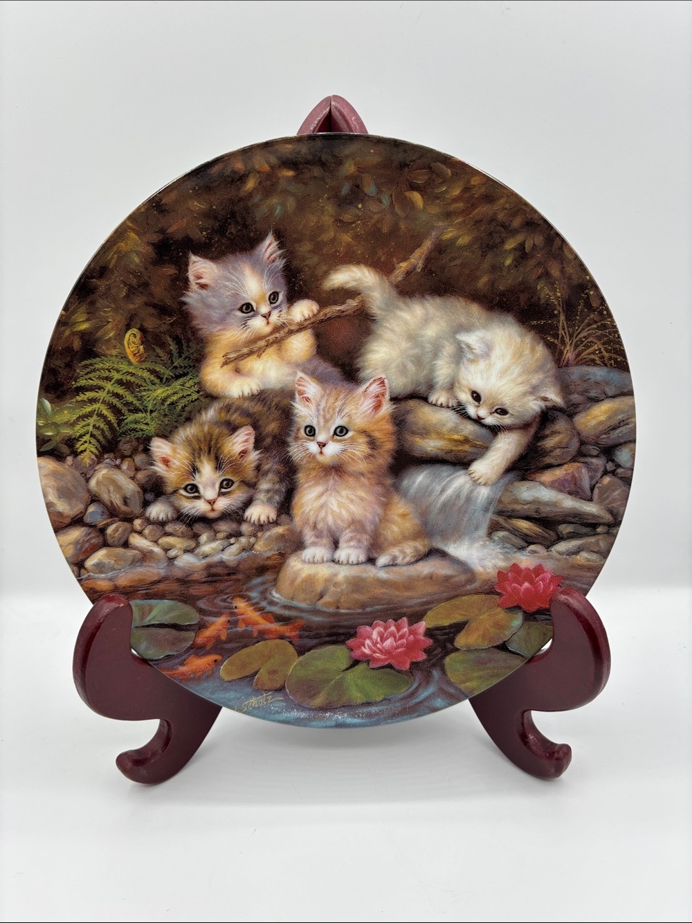 Vintage Bradex German Am Seerosentiech Kittens Decorative Plate with COA